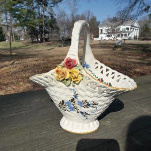 Vintage Capodimonte Basket Ceramic Decor Italian